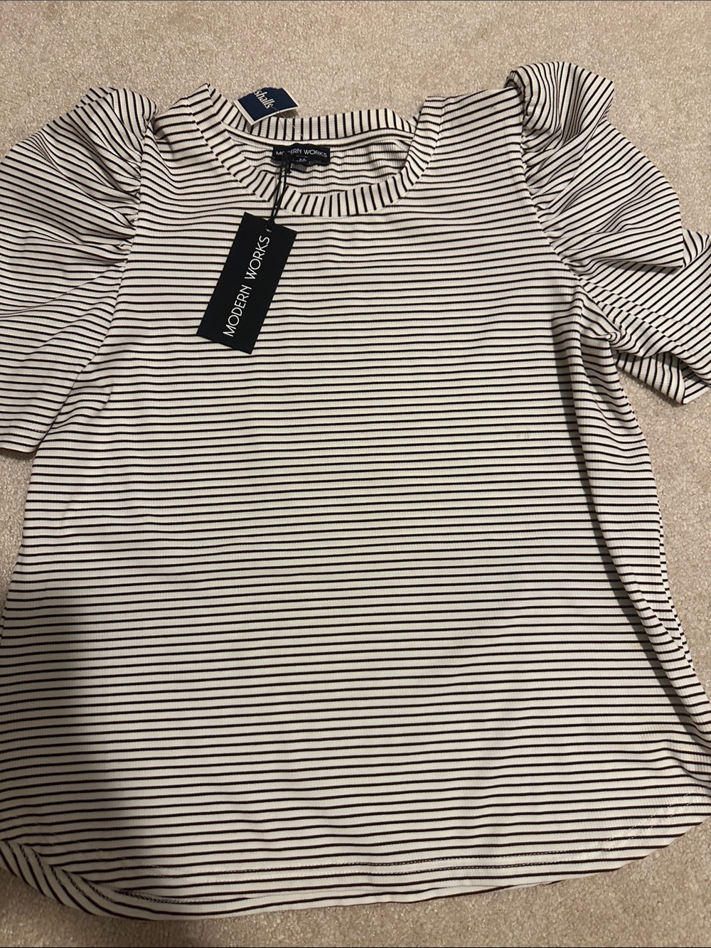 Modern Works Black & White Striped Puff-Sleeve Tee